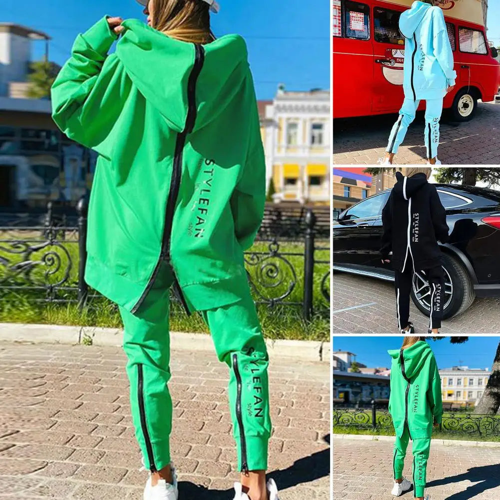 Winter Chic Oversized Tracksuit Back Zipper Long Hoodie + Pants Set Street Sportswear Pullover Hip-Hop Two-Piece Women Outfits