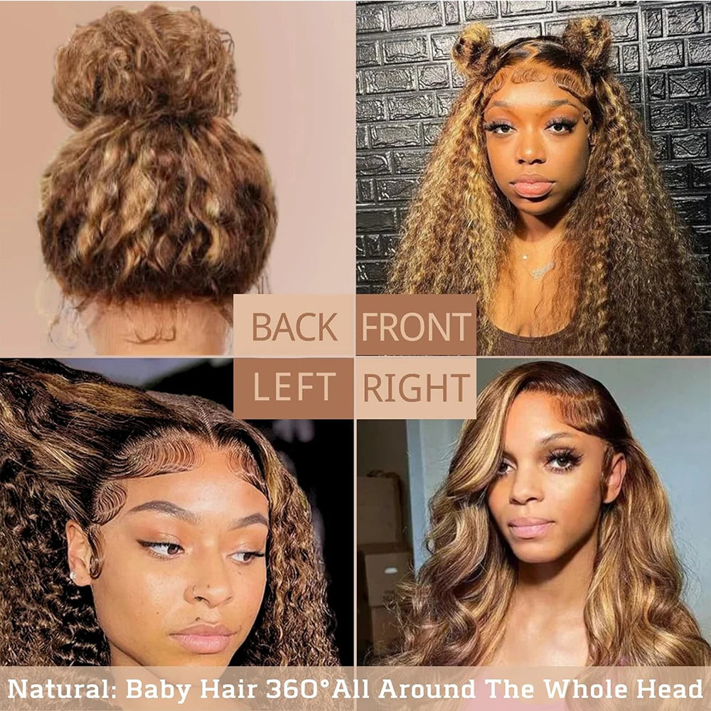 Highlight Invisi-Strap 360 Full Lace Wig Human Hair Pre Plucked  Deep Curly 250 Density Lace Wig Colored HD 360 Lace Frontal Wig